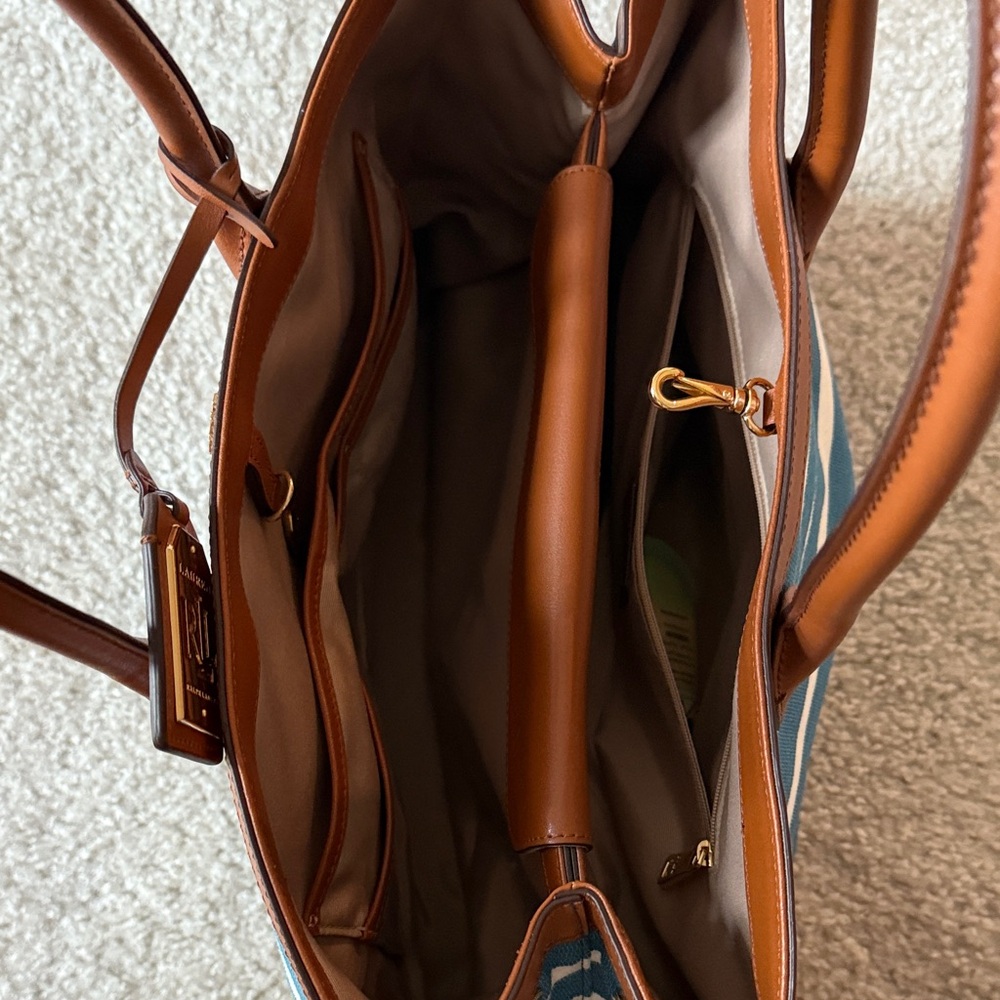 Ralph Lauren Teal and White Striped Tote - Picture 9 of 10
